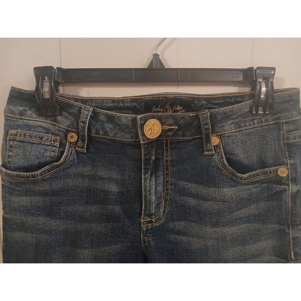 Baby Phat Y2K Gold Foil Logo Seat Crop Jeans-Size 7 - Picture 8 of 8